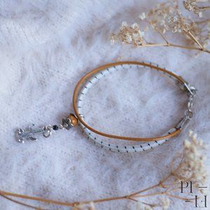 2/40$ bracelet natural fossil & leather western